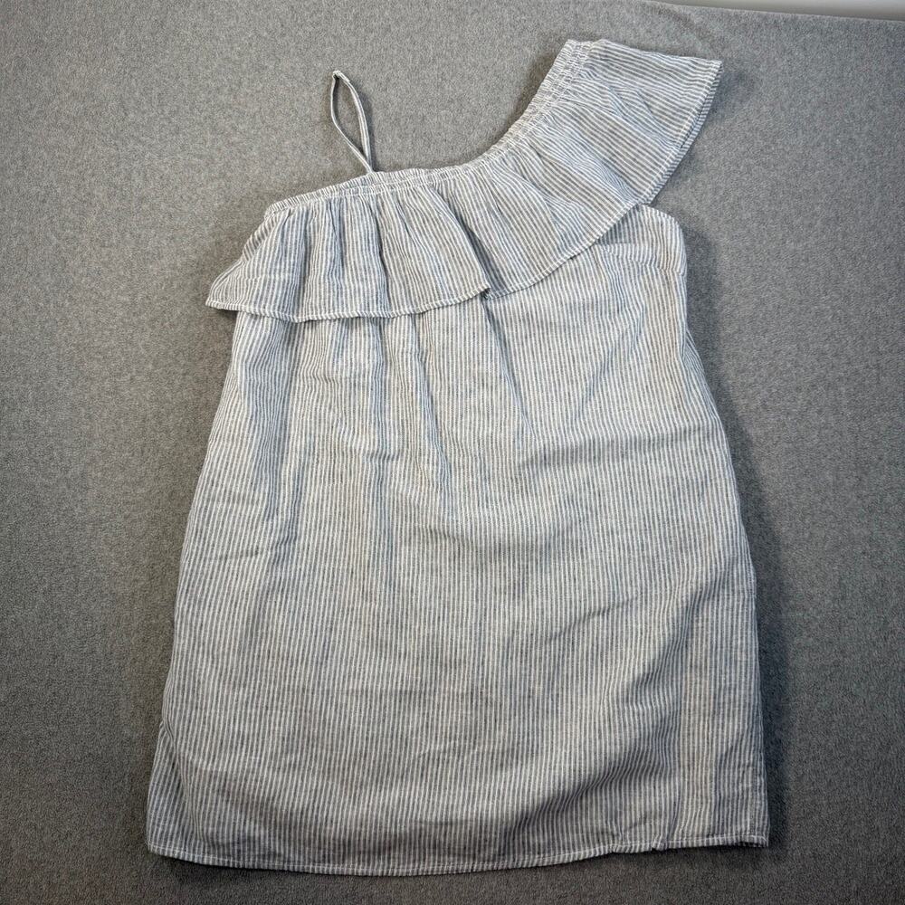 Beach Lunch Lounge Women's XL One Shoulder Ruffle Striped Linen Blend Dress